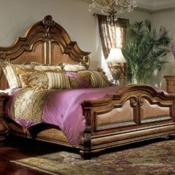 High-End AICO Tuscano Mansion King Bedroom Set – Solid Wood – Original $8,000+