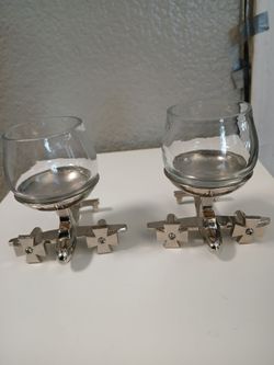 2 Godinger Airplane base shot glasses
