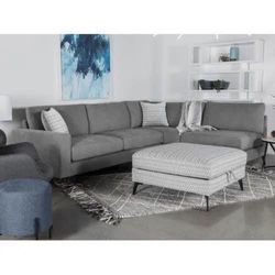 SECTIONAL ELEGANT WITH LOOSE BACK GREY & ALL BEAUTIFUL PILLOWS " APRIL BIG SALE