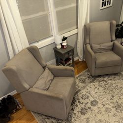 Two Very Nice Swivel Rocking Recliner Chairs - No Rips!