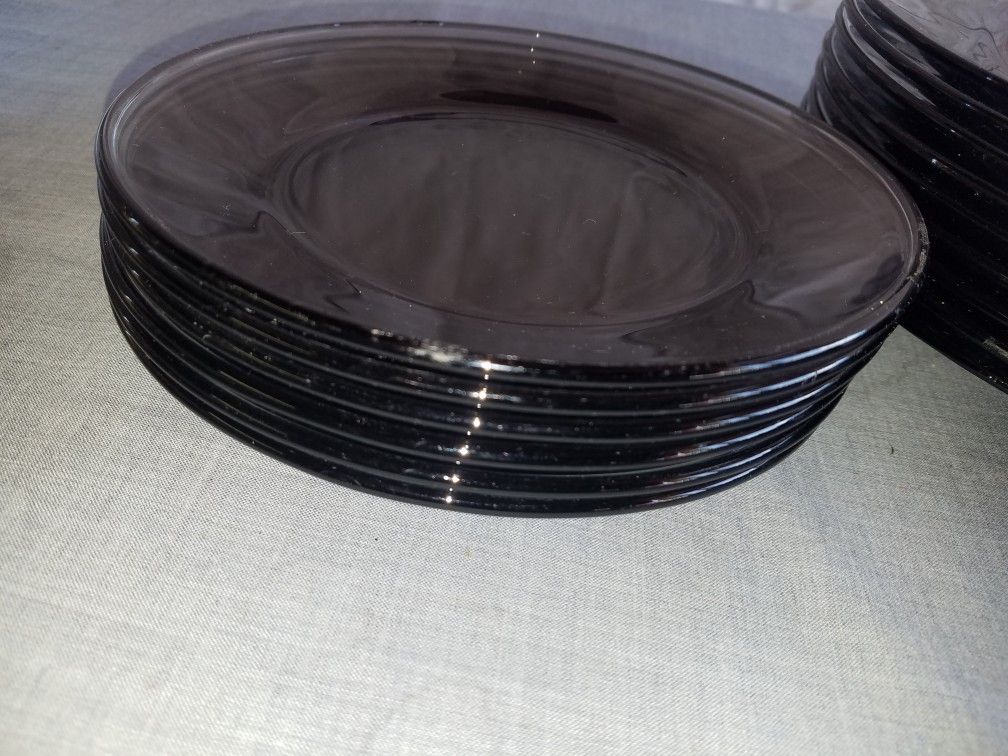 Brown glass dinnerware 8 dinner plates 10 1/2", 6 salad plates 7 3/8" A126Z567