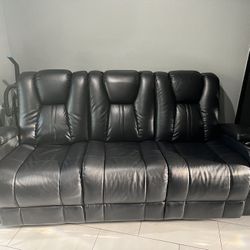 Black Leather Power Reclining Sofa 