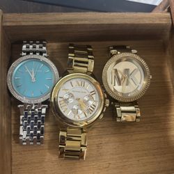 Michael Kors Parker - Reloj de acero inoxidable con cristal pavé para mujer, con correa de acero, cuero o silicona