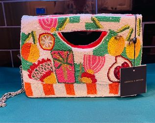 Beautiful hand beaded clutch/shoulder bad with tropical fruit
