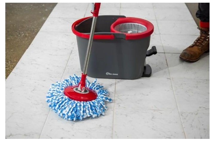 Simpli-Magic Spin Mop and Bucket with Wringer Set, Mop Bucket Cleaning System with Foot Pedal, 3 Microfiber Mop Heads, New Generation with More Spin C