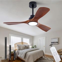 42" Wood Ceiling Fan with Lights Remote Control,Quiet DC Motor 3 Blade Ceiling Fans for Patio Living Room, Bedroom, Office,Indoor Outdoor(Black+Dark W