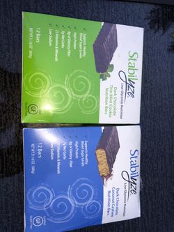 Stabilyze nutrition bars. Coconut cashew and thin mint cookie. New in box 12 bar per box. 75% off