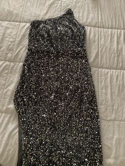 One Shoulder Slit Thigh Sequin Dress