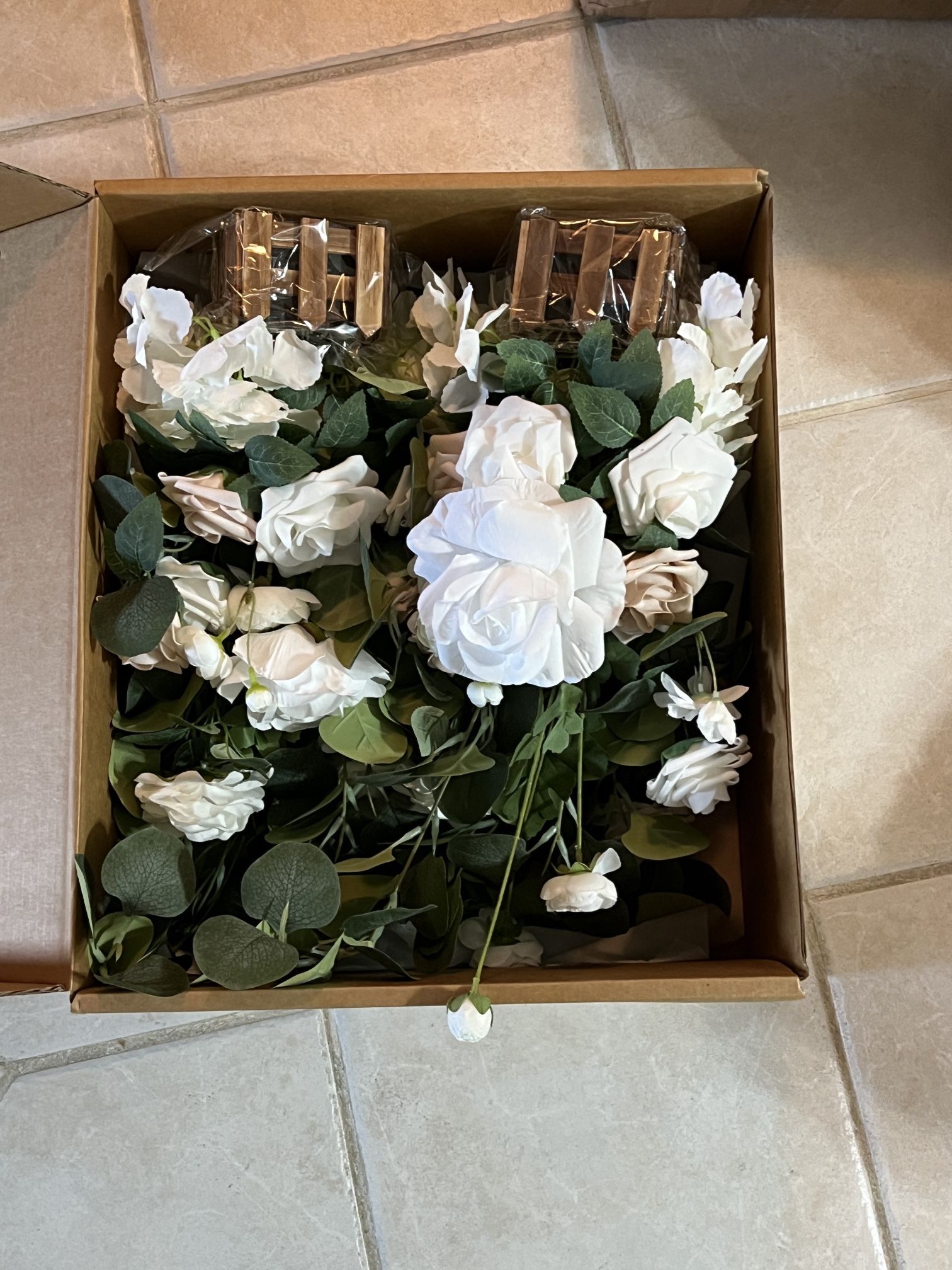 4 Faux Flower Centerpieces – White and Green Wedding Décor
