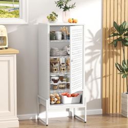 🍀 Small Pantry Cabinet,Metal Storage Cabinet with Door and Adjustable Shelves,42.51x 16.53x13.77 Cupboard for Kitchen,Living Room,Entryway,Dining Roo
