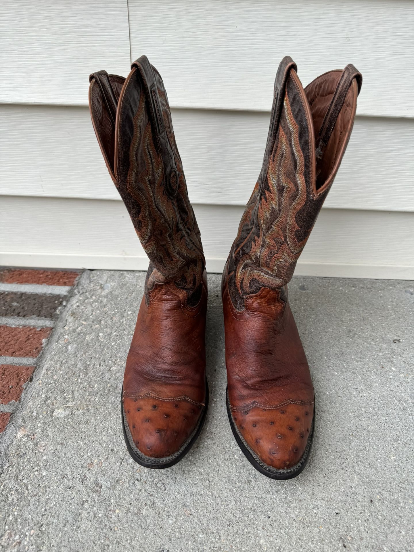 El General Orange Brown Ostrich Leather Western Cowboy Boots Men’s Size 6.5