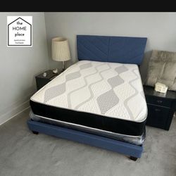 Comfort & Elegant Queen Bed Frame ‼️ Includes Mattress And Box Spring For Only $349 Ready For Delivery Today🚛