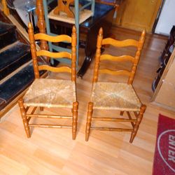 Pair Of Maple Ladderback Rush Seat Dining Chairs