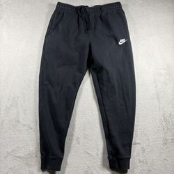 Nike Joggers Sweatpants Mens Large  Black Swoosh Logo Drawstring Fleece #3028