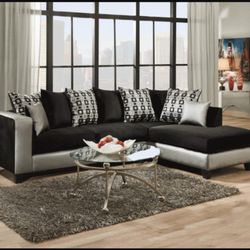Brand New Black & Silver Sectional 