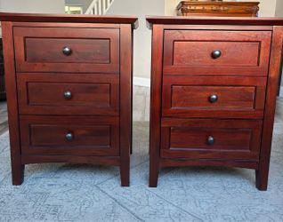 Pair of Wood 3-Drawer Nightstands