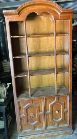 Vintage Wooden Bookcase Cabinet with Arched Top