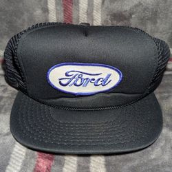 Vintage FORD Black Adjustable Trucker Snapback Mesh Hat Patch Logo
