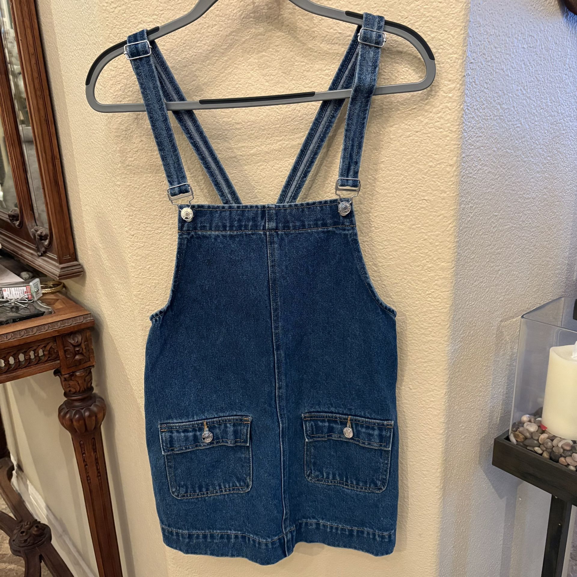NWOT~EDIKTED Blue Denim Overall Mini Dress with Pockets Size Small