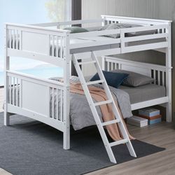 Brand New White/Brown/Gray Full Over Full Bunkbed With Angled Ladder (80"W X 72.5"D X 65.5"H)