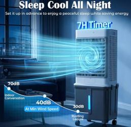8GAL Swamp Cooler Portable AC, 2 Modes 3 Speeds Blow Cold Air, 120°Swing & 7H Timer, 30H+ Runtime, Windowless Air Conditioner w/Remote