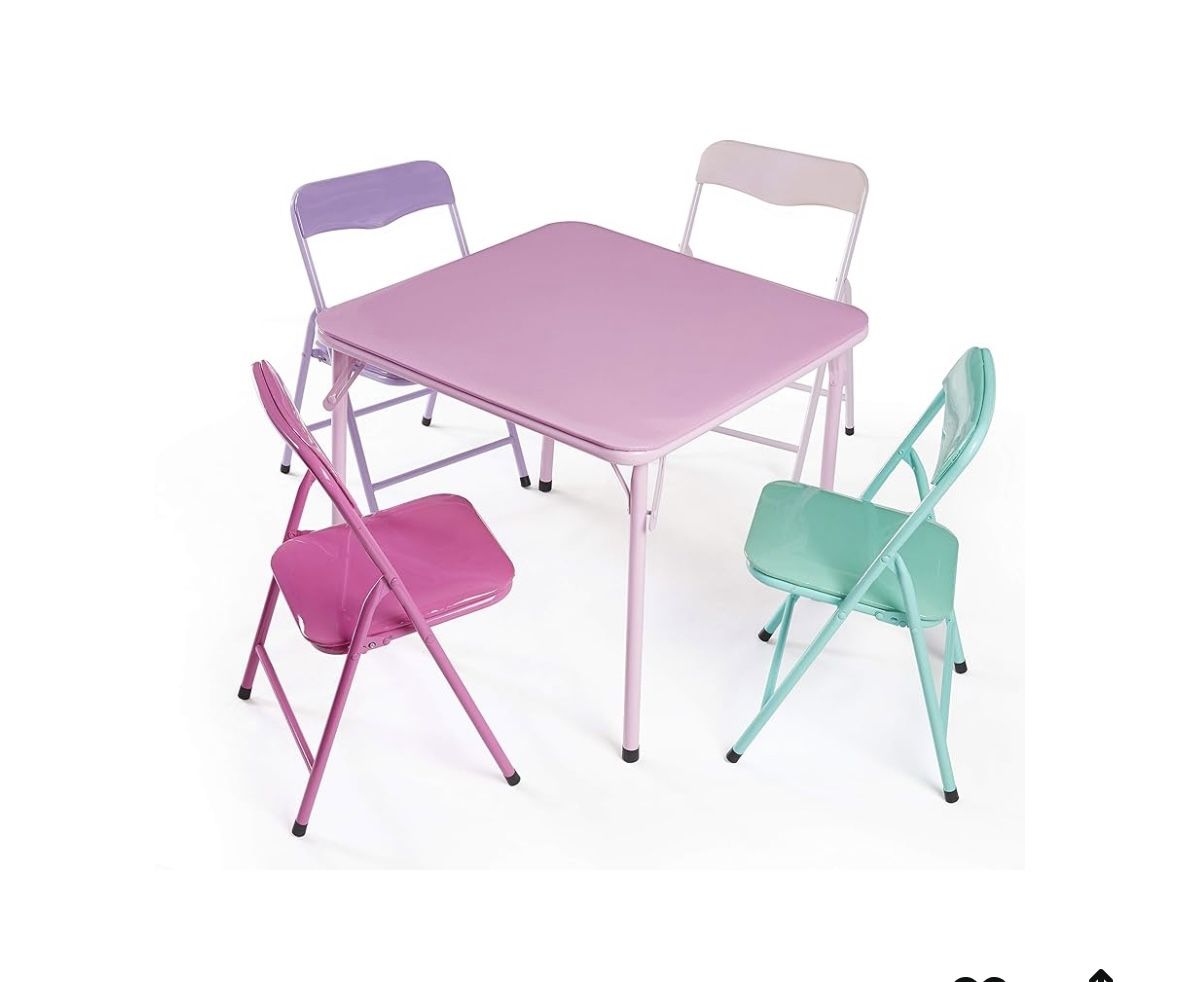 Kid’s 5 Piece Table & Chair Foldable, Padded Set Colorful