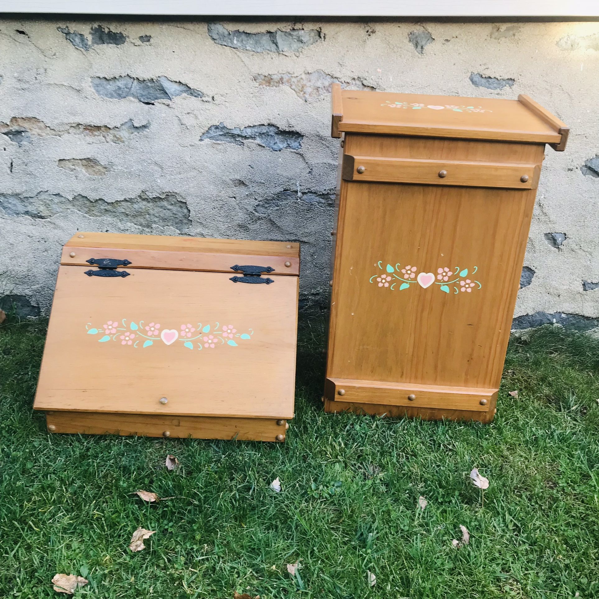 Bread Box & Potato Bin Set Kitchen Storage Solid Oak Wood