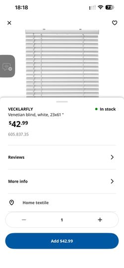 New IKEA VECKLARFLY Venetian Blinds 23x61 White (2 Available)