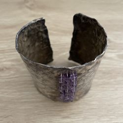 Vintage Silver Cuff Bracelet with Amethyst Beads