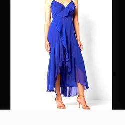 Express Dress Large Chiffon Ruffle Wrap Hi-Low Summer Blue Maxi 