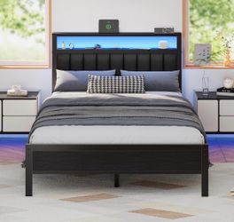 Full Size Bed Frame with Charging Station