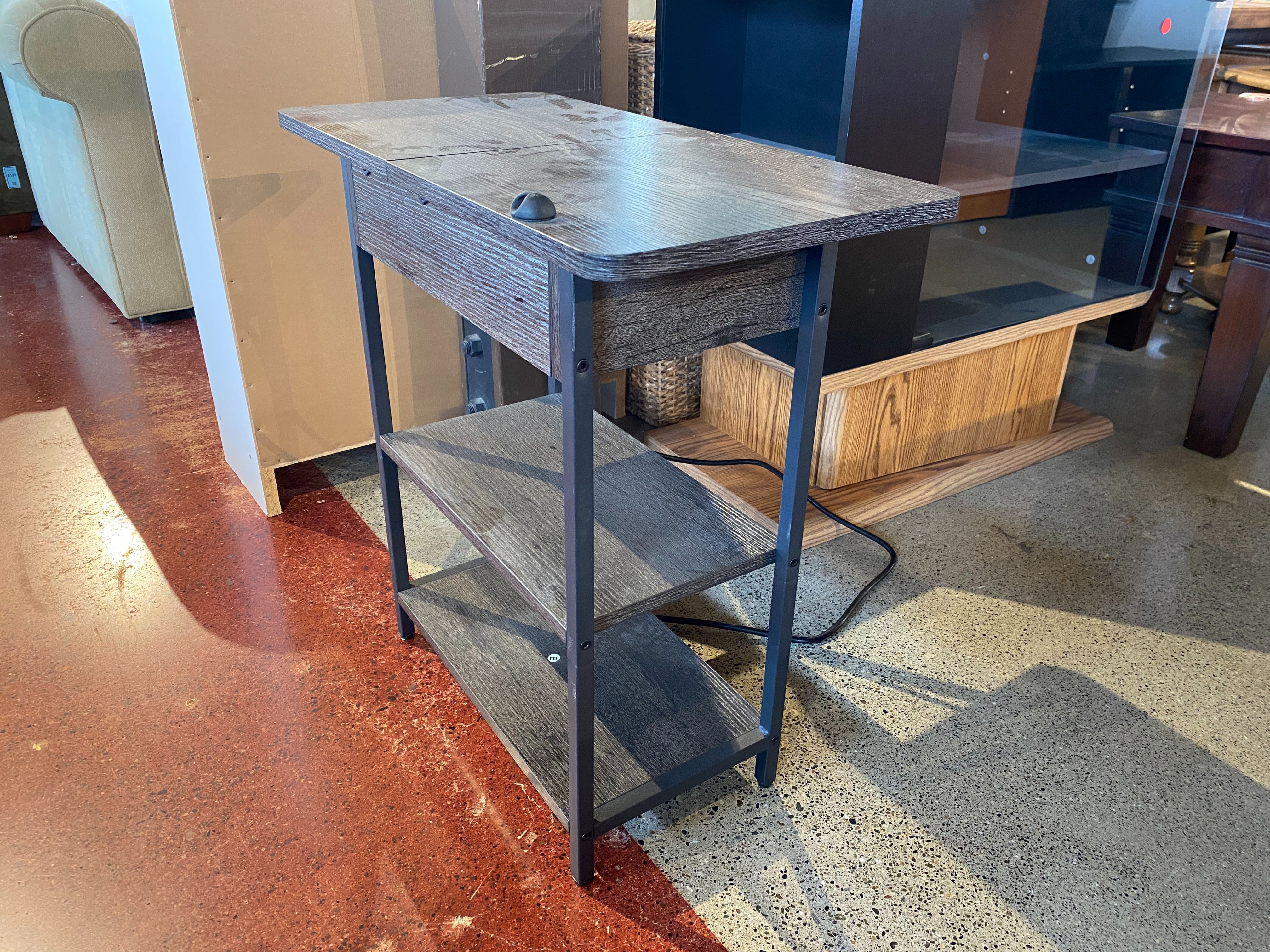 Narrow End Table with Charging Station and Flip Top