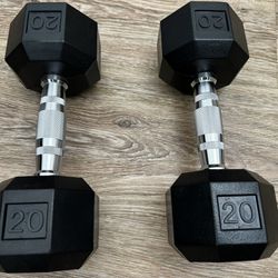 (2) 20lb Ignite Hand Weights Dumbbells Rubber Chrome