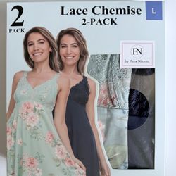 Flora Nikrooz Women's V-Neck Lightweight Soft Lace Trim Chemise Mint and Navy