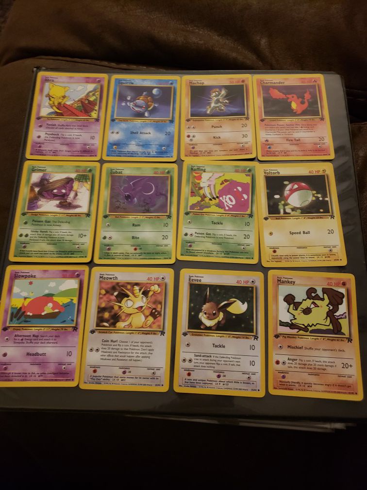 Pokemon 1st edition non holo cards, squirtle, slowpoke, meowth, eevee, charmander,machup