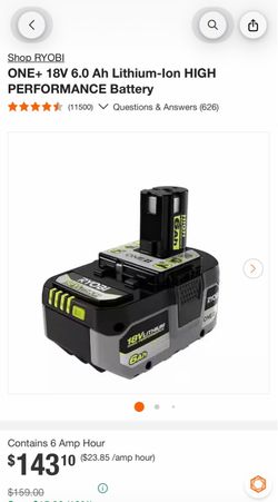 $100 NEW Ryobi ONE+ 18V 6Ah Lithium-Ion Battery