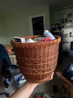 Brown Wicker Storage Basket with Acrylic Paints