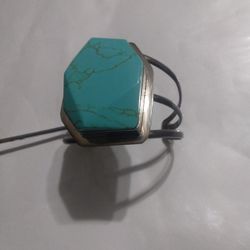 925 Silver And Turquoise Cuff Bracelet Turquoise Size 1 7/8 By 1 3/8 Used
