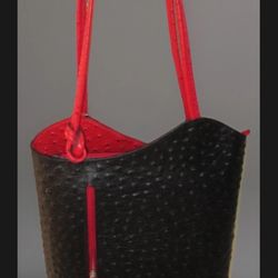 Black and Red RARE Ostrich Italian Made Leather Convertible Handbag Backpack Bag