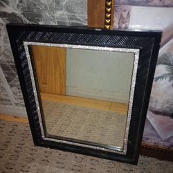Black Framed Wall Mirror with Rhinestone Trim