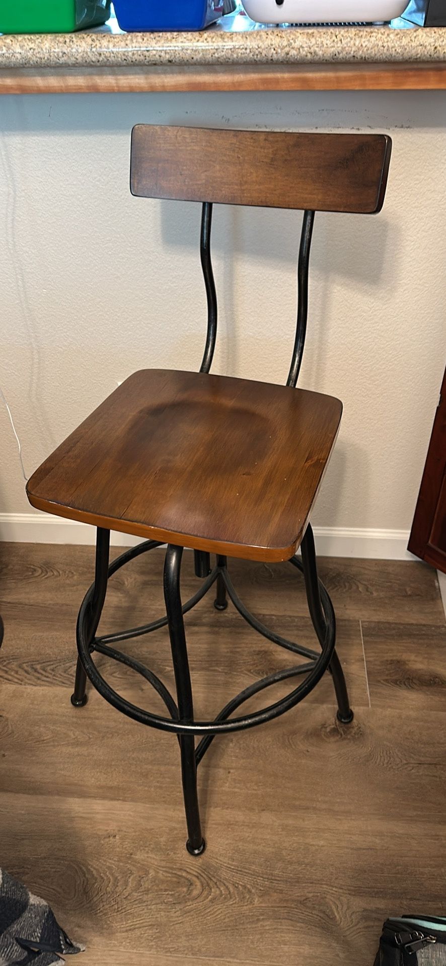 Threshold Woodsboro Adjustable Bar Stool Dark Tobacco Stained Wood Industrial