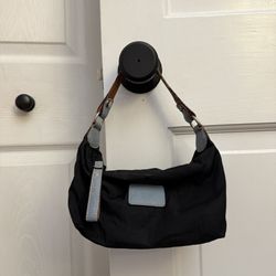 Vintage Coach Y2K Mini Shoulder Bag – Black with Blue Side Stripe