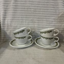 Corelle Vintage Spring Blossom Green  cup and saucers