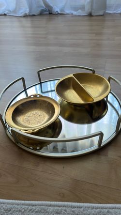 2 Antique Pickard gold plated candy dishes & tray