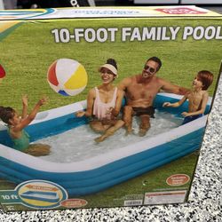 New In Box! Inflatable  Pool 10ft Family Size 