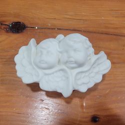 Vintage Cherubs Ceramic Bisque Jewelry Trinket Box ~ Dish Angels Dainty Delicate