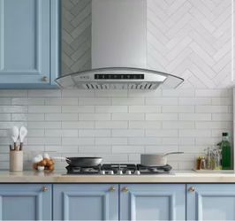 🆕 30 in. 900 CFM Ducted Wall Mount Range Hood in Stainless Steel with Glass, LED Light and Remote Control