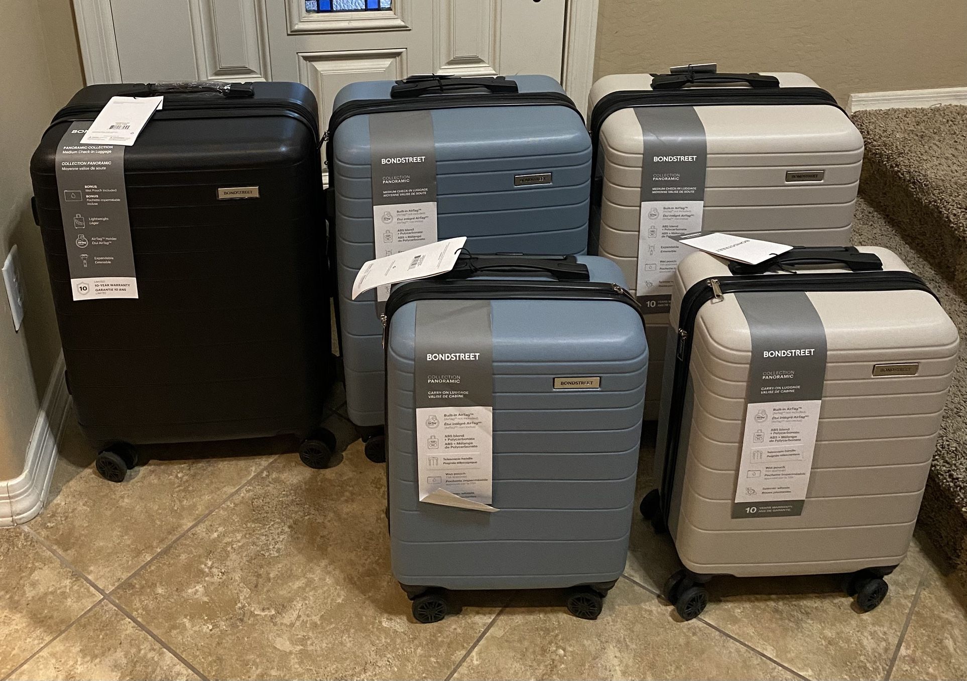 Brand new luggage set. 3 checked bag size and 2 carry on size. $300 for all. Price is firm. :) Higley and ray.