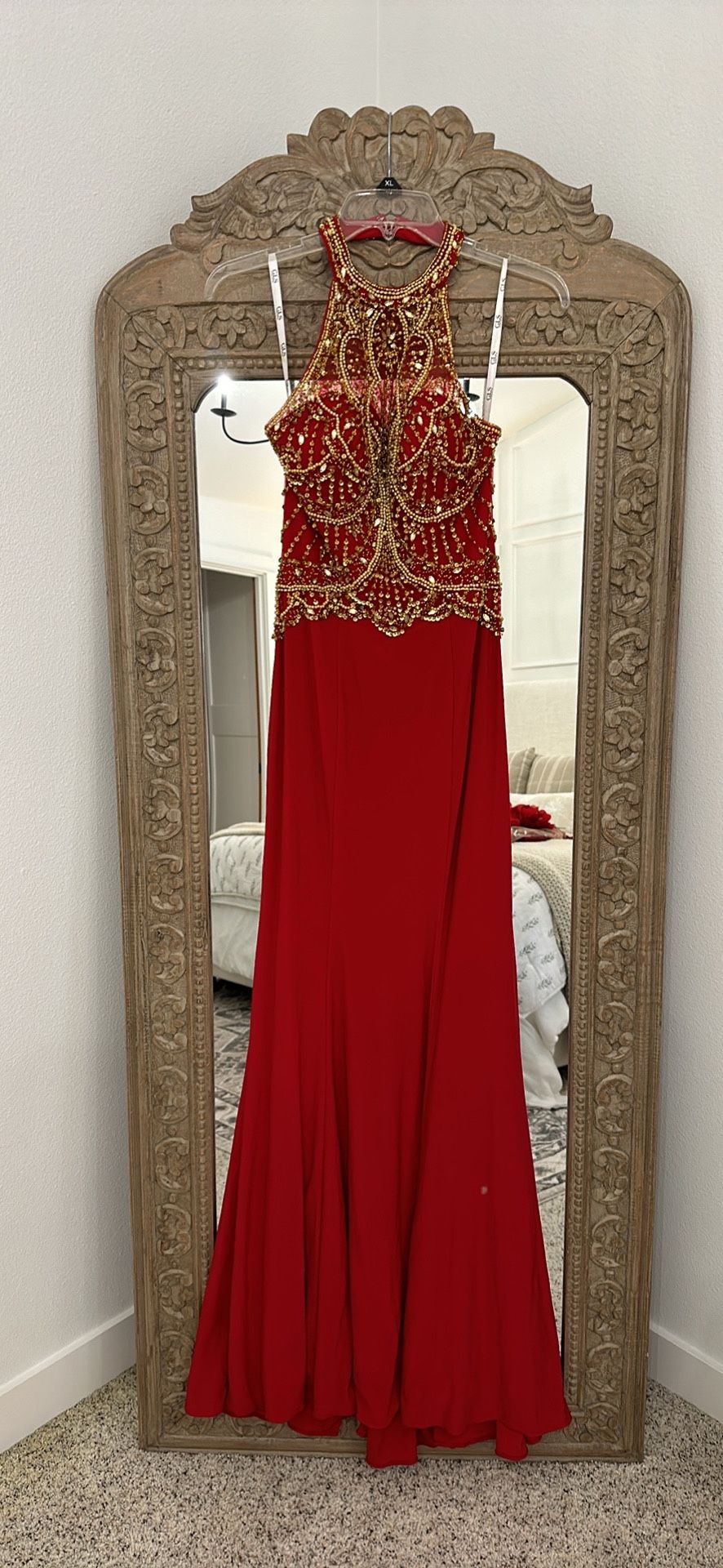 Red And Gold Halter Dress Barely Worn 