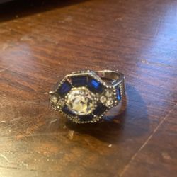 Silver 925 Blue Stone bling Bling Sz 9
